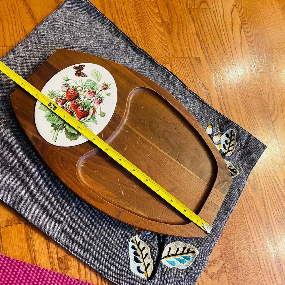 Vintage solid Missouri walnut serving tray.cheese board strawberries ceramic